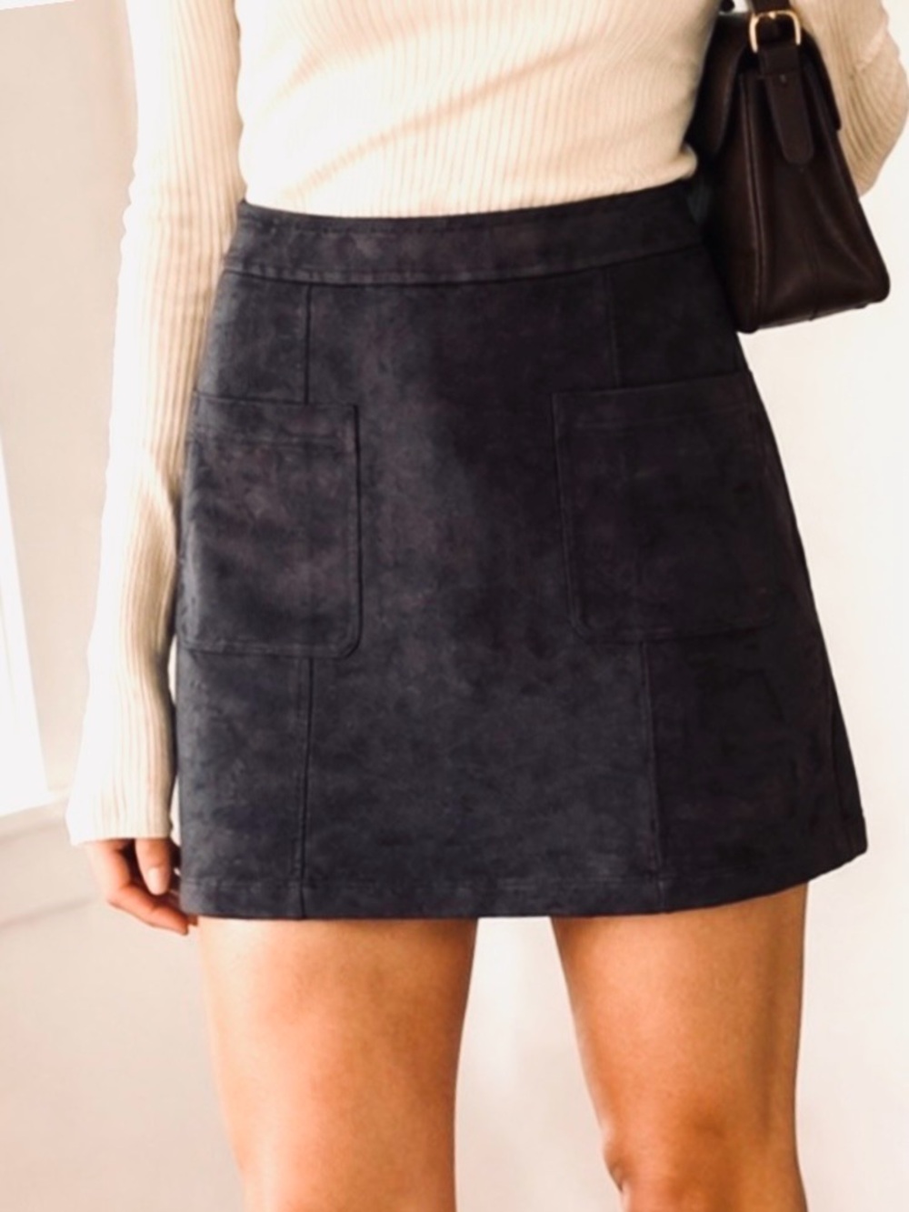 [Old Navy] Faux Suede A-Line Patch Pockets Black Mini Skirt